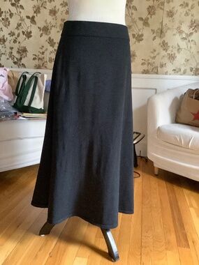 Banana Republic Factory Black Knit Cotton Blend Flare Midi Skirt Size M